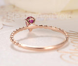 0.4ct Pear Cut Simulated Ruby Beaded Ball Solitaire Ring 14k Rose Gold Plated