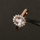 1.2ct Engagement Ring Oval Cut Peach Morganite Floral Halo 14k White Gold Finish