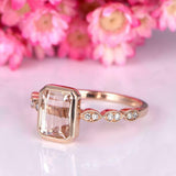 1.5ct Emerald Cut Peach Morganite Engagement Ring Bezel Set 14k Rose Gold Finish