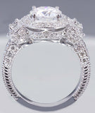 Halo Antique Vintage Engagement Ring 3ct Round Cut Diamond 14k White Gold Finish