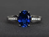 2.3ct Engagement Ring Oval Cut Blue Sapphire Diamond Accent 14k White Gold Over