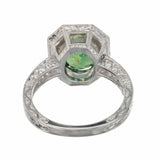 2ct Oval Cut Green Emerald Engagement Ring Halo Milgrain 14k White Gold Finish