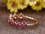 0.3ct Round Cut Simulated Ruby Geometric Cross Wed Band 14k Rose Gold Plated