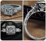 5Ct Princess Cut Diamond Gatsby Solitaire Engagement Ring 14K White Gold Finish