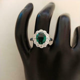 3ct Engagement Ring Oval Cut Green Emerald Floral Cluster 14k White Gold Finish