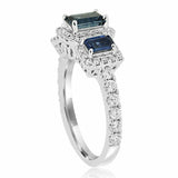 2ct Emerald Cut Blue Sapphire Engagement Ring Diamond Halo 14k White Gold Finish