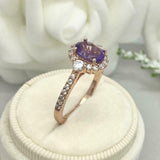 2.3ct Oval Cut Amethyst Diamond Accent Halo Engagement Ring 14k Rose Gold Finish