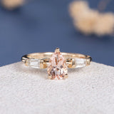 1ct Pear Cut Simulated Morganite Three Stone Engagement Ring 14k Gold Plated