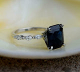 5ct Emerald Cut Blue Sapphire Marquise Accent Engagement Ring 14k WhiteGold Over