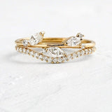 0.1ct Marquise Simulated Diamond Leaf Dainty Minimal Ring 14k Yellow Gold Plated