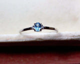 0.3ct Engagement Ring Oval Cut Blue Topaz Trilogy Minimalist 14k White Gold Over
