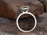 2.3ct Engagement Ring Emerald Cut Green Peridot Diamond Halo 14k White Gold Over