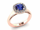 2ct Cushion Cut Blue Sapphire Engagement Ring Halo Bridal Set 14k Rose Gold Over