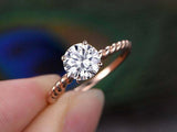 1ct Round Cut VVS1D Diamond Engagement Ring Twisted Rope 14k Rose Gold Finish