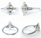 4ct Marquise Diamond Trilogy Engagement Ring 14K White Gold Over Baguette Accent