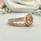 2.1ct Engagement Ring Oval Cut Peach Morganite Bridal Set 14k Yellow Gold Finish