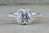 Halo Solitaire Engagement Ring 1.9ct Cushion Cut Diamond 14k White Gold Finish