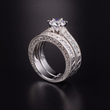 3ct Round Cut Diamond Engagement Ring 18k White Gold Finish Milgrain Bridal Set