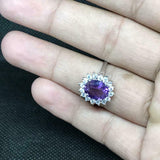 2.3ct Engagement Ring Oval Cut Purple Amethyst Floral Halo 14k White Gold Finish