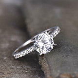 1.6ct Engagement Ring Round Cut Diamond Solitaire with Accent 14k WhiteGold Over