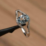 2.2ct Engagement Ring Oval Cut Blue Aquamarine Split Shank 14k White Gold Finish