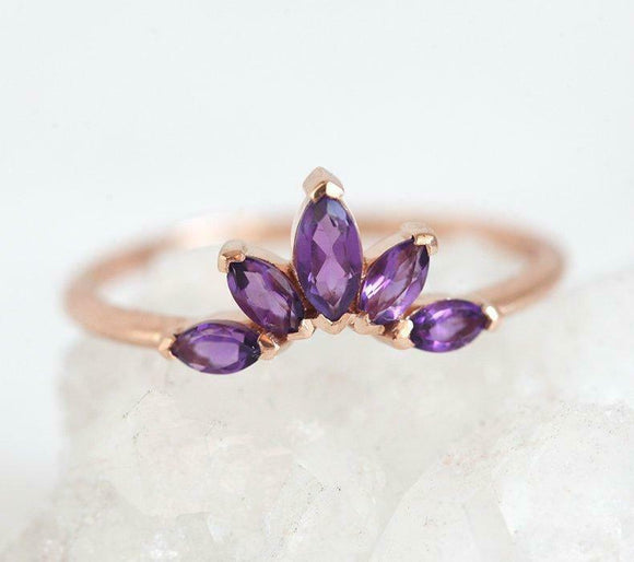 1.5ct Marquise Cut Purple Amethyst Engagement Ring Crown 14k Rose Gold Finish