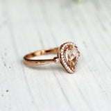 3Ct Pear Cut Peach Morganite Engagement Ring 18K Rose Gold Finish Diamond Halo