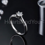0.5ct Round Cut Moissanite Solitaire Round Accents Ring 14k White Gold Plated