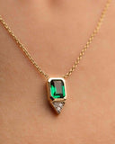 0.7ct Green Emerald Cut Pendant with Chain Diamond Petite 14k Yellow Gold Finish