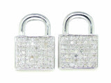 0.6ct Round Cut VVS1D Diamond Lock Design Stud Earrings 14k White Gold Finish