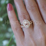 2ct Oval Cut Simulated Peach Morganite Cluster Halo Ring 14k White Gold Plated