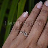 0.3ct Round Moissanite Vine Leaf Chevron Engagement Ring 14K White Gold Plated