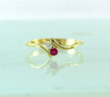 1ct Engagement Ring Round Cut Pink Ruby Two Stone Bypass 14k Yellow Gold Finish