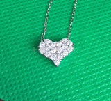 1ct Round Cut Moissanite Cluster Love Pendant Chain 14k White Gold Plated