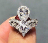 6.5ct Pear Cut Diamond Crown Cocktail Halo Engagement Ring 14K White Gold Finish