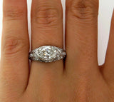 3.5ct Oval Diamond Intricate Filigree Antique Vintage Ring 14K White Gold Over