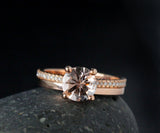 2ct Round Cut Simulated Morganite Solitaire Accents Ring Set 14k RoseGold Plated