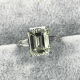 3.5Ct Emerald Cut Diamond Baguette Accents Engagement Ring 14K White Gold Finish