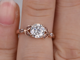 1.5ct Round Cut Diamond Engagement Ring Morganite Leaf Accent 14k Rose Gold Over