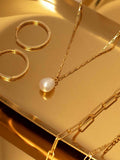0.9ct Pearl Solitaire Women Pendant with Chain 14k Yellow Gold Finish