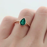1ct Engagement Ring Pear Cut Green Emerald Solitaire 14k Yellow Gold Finish