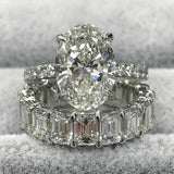 7Ct Diamond Bridal Set Eternity Band Halo Engagement Ring 14K White Gold Finish