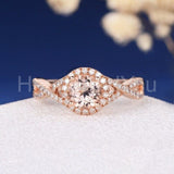 2ct Round Cut Simulated Peach Morganite Infinity Halo Ring 14k Rose Gold Plated