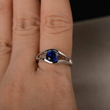 1ct Round Cut Blue Sapphire Split Shank Engagement Ring 14k White Gold Finish