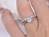 Bridal Set Solitaire Engagement Ring 2ct Round Cut Diamond 14k White Gold Finish
