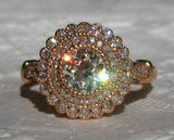 Milgrain Floral Dual Halo Engagement Ring 3.5ct Round Diamond 14k Rose Gold Over