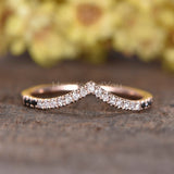 0.2ct Round Cut Moissanite Curved Minimalist Wedding Band 14k Rose Gold Plated