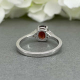 1.2ct Oval Cut Red Garnet Accent Solitaire Engagement Ring 14k White Gold Finish
