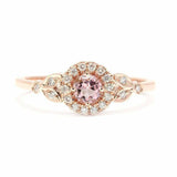 2ct Round Peach Morganite Engagement Ring Leaf Accent Halo 14k White Gold Finish