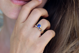 1ct Round Cut Blue Sapphire Engagement Ring 14k Yellow Gold Finish Queen Crown